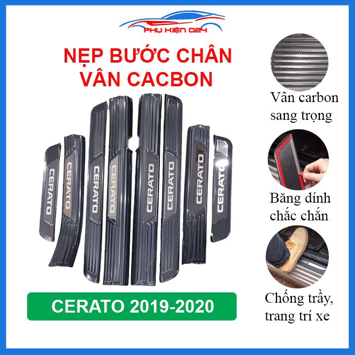 Bộ nẹp bước chân trong ngoài vân Cacbon xe Cerato 2019-2020 chống trầy làm đẹp ô tô