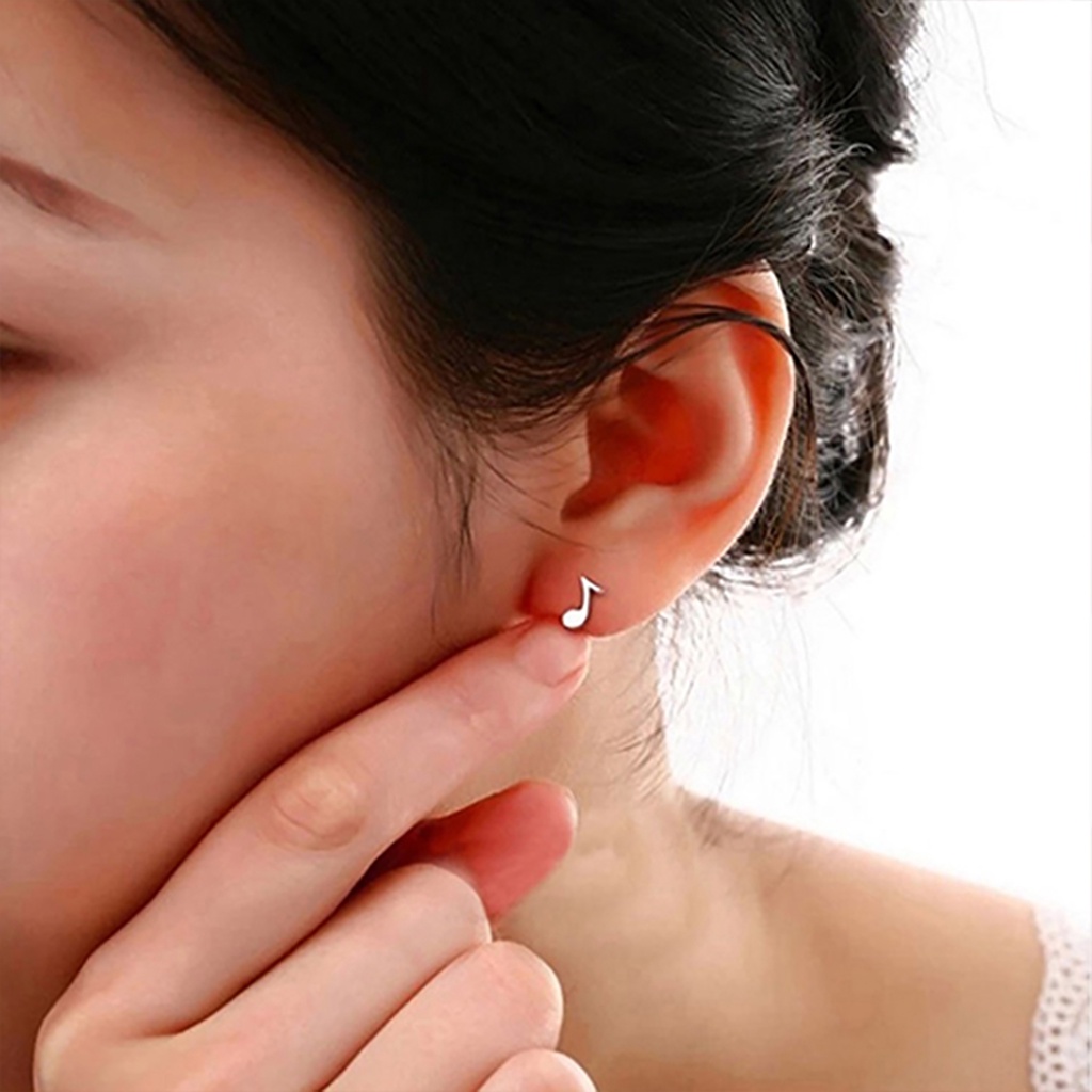 Cặp khuyên tai mạ bạc hình nốt nhạc xinh xắn cá tính dành cho nữ
