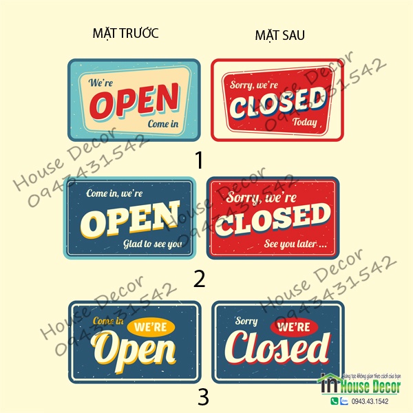 Biển Đóng - Mở Cửa - Biển Close - Open 2 Mặt Cho Cửa Hàng