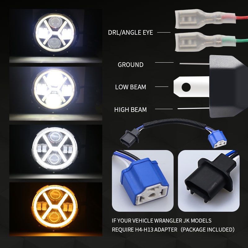 Đèn Pha Tròn 500W 7 Inch 30000LM Kèm Vòng Đệm Cho JEEP Wrangler JK TJ LJ