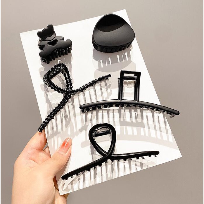 Kẹp Tóc Kim Loại Màu Đen Nhám Phong Cách Hàn Quốc Cho Nữ