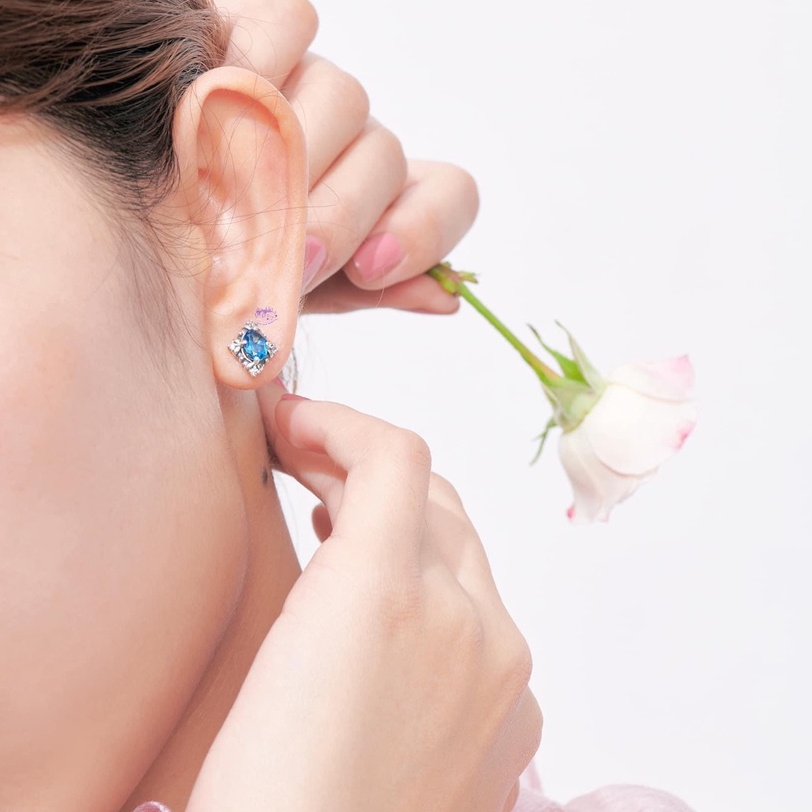 Bông Tai Xanh Dương Đá Topaz Thiên Nhiên Bạc 925 SP003243 Gypsy.lala
