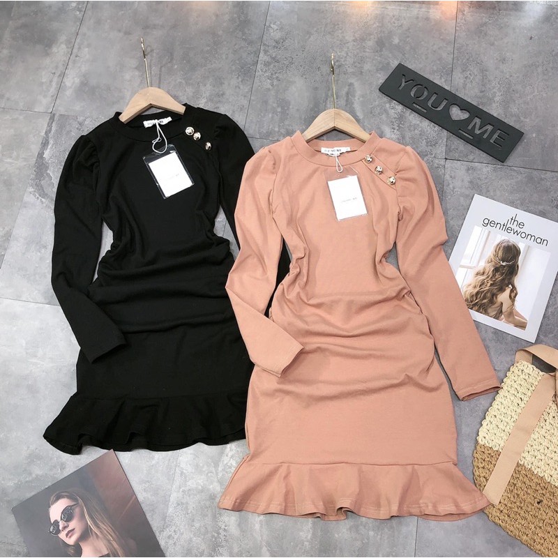 Váy body đuôi cá nhẹ cúc vai siêu đẹpcó ảnh thật và video