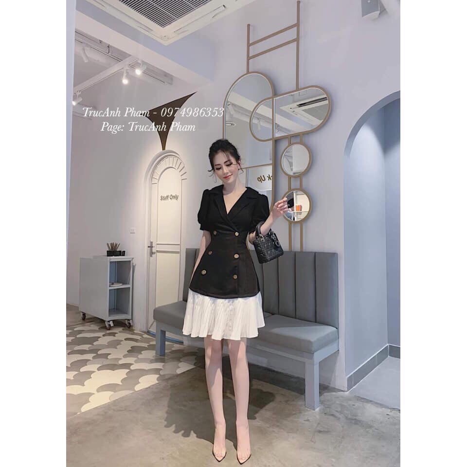 ☘️ Đầm Vest Chất Kaki Thái Phối Voan Freesize 4 Màu Nude, Đen, Hồng, Vàng Kèm Hình Thật ☘️ | BigBuy360 - bigbuy360.vn