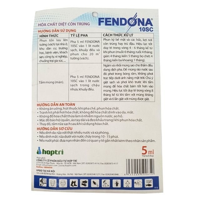 Hóa Chất Diệt Côn Trùng Fendona 10SC Gói 5ml ( Diệt Muỗi, Dán , Ruồi, Kiến , ... )