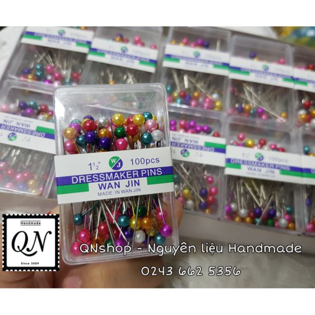 Hộp 100 kim cố định vải, nguyên liệu handmade, nguyên liệu may vá