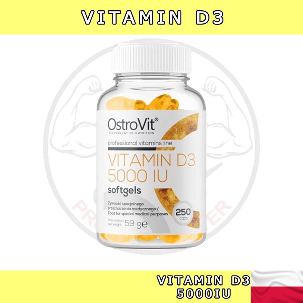 Vitamin D3 Tăng Đề Kháng, Xương Chắc Khỏe OstroVit Vitamin D3 5000IU (250 viên) - Protein Center x Best Nutrition