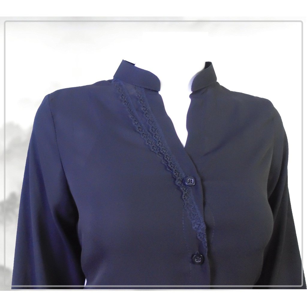 Áo somi cổ trụ, tay dài, màu đen phối ren, voan _ T 263 309