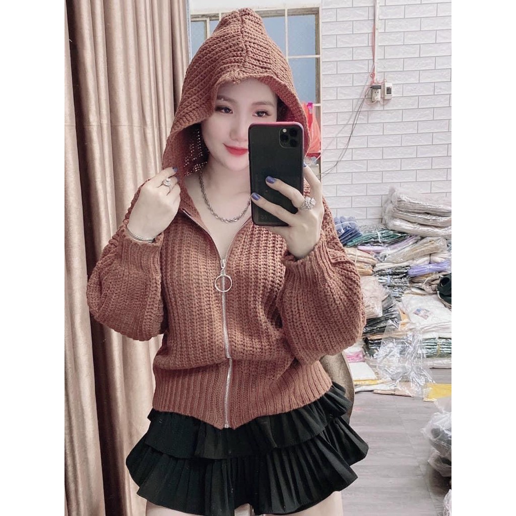 ÁO KHOÁC NỮ, ÁO KHOÁC LEN DÂY KÉO CÓ NÓN - KÈM ẢNH THẬT