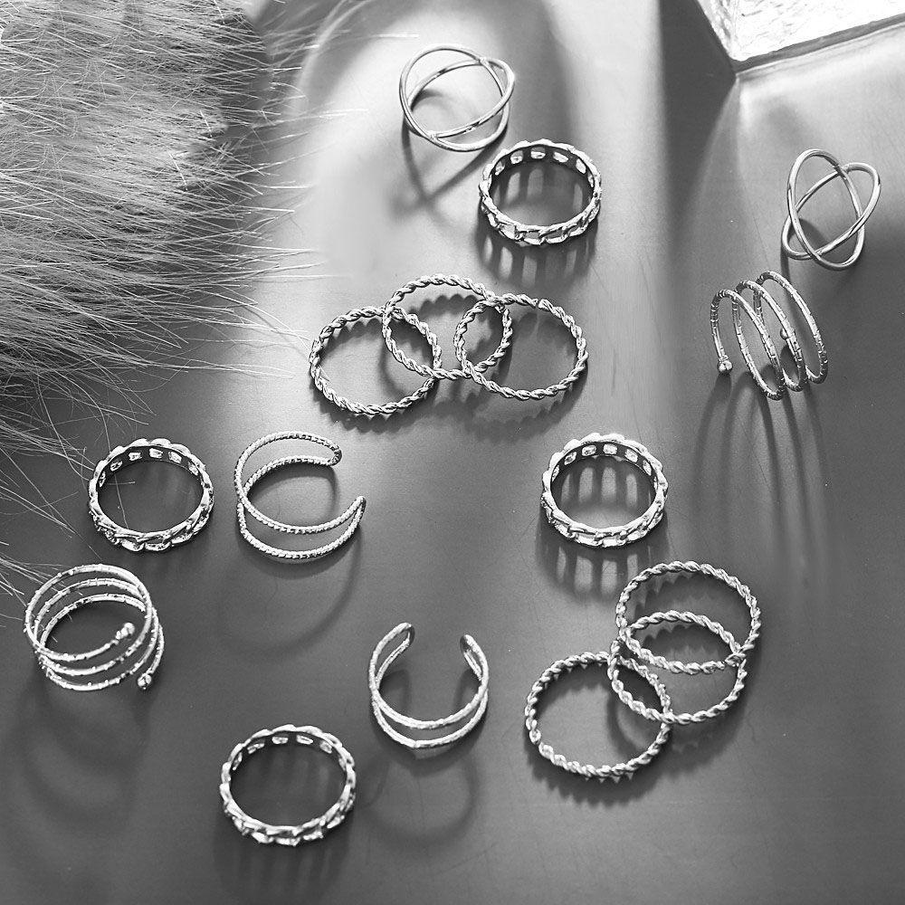 Bộ Nhẫn Tròn Phong Cách Punk Cá Tính Cho Nữ|Khuyên Tai Dạng Xoắn Màu Sắc Bạc