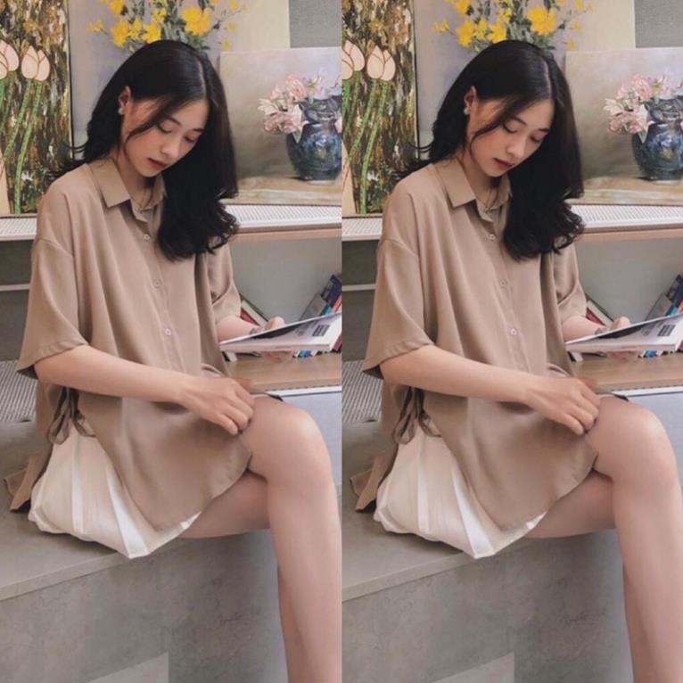[NEW] Áo Sơ Mi Vạt Bầu Buộc Dây Hông Kiểu Form Rộng Tay Lỡ Hàn Quốc Ulzzang( Hàng Sẵn)