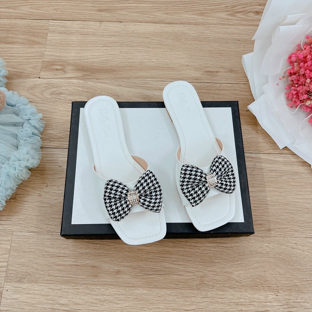 Dép nữ phối nơ kẻ mẫu mới nhất hè 2022 mã V73