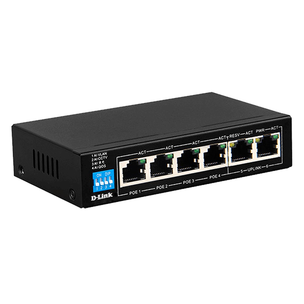 Bộ chia mạng Dlink DES-1006P-E 250M 6-PORT 10/100 SWITCH WITH 4 POE PORTS AND 2 UPLINK PORTS