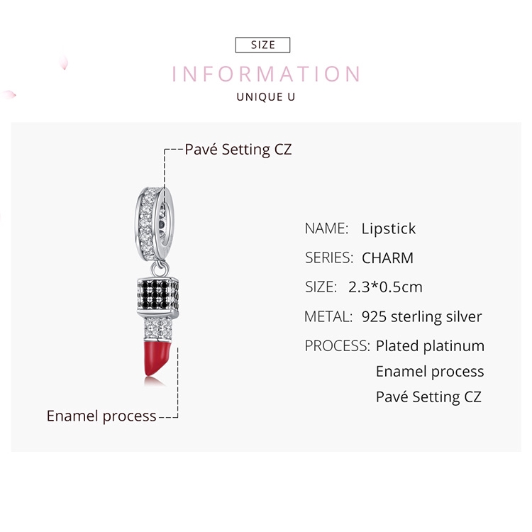 Mặt trang sức Bamoer Scc1392 họa tiết thỏi son bằng bạc 925 lấp lánh sành điệu cho nữ