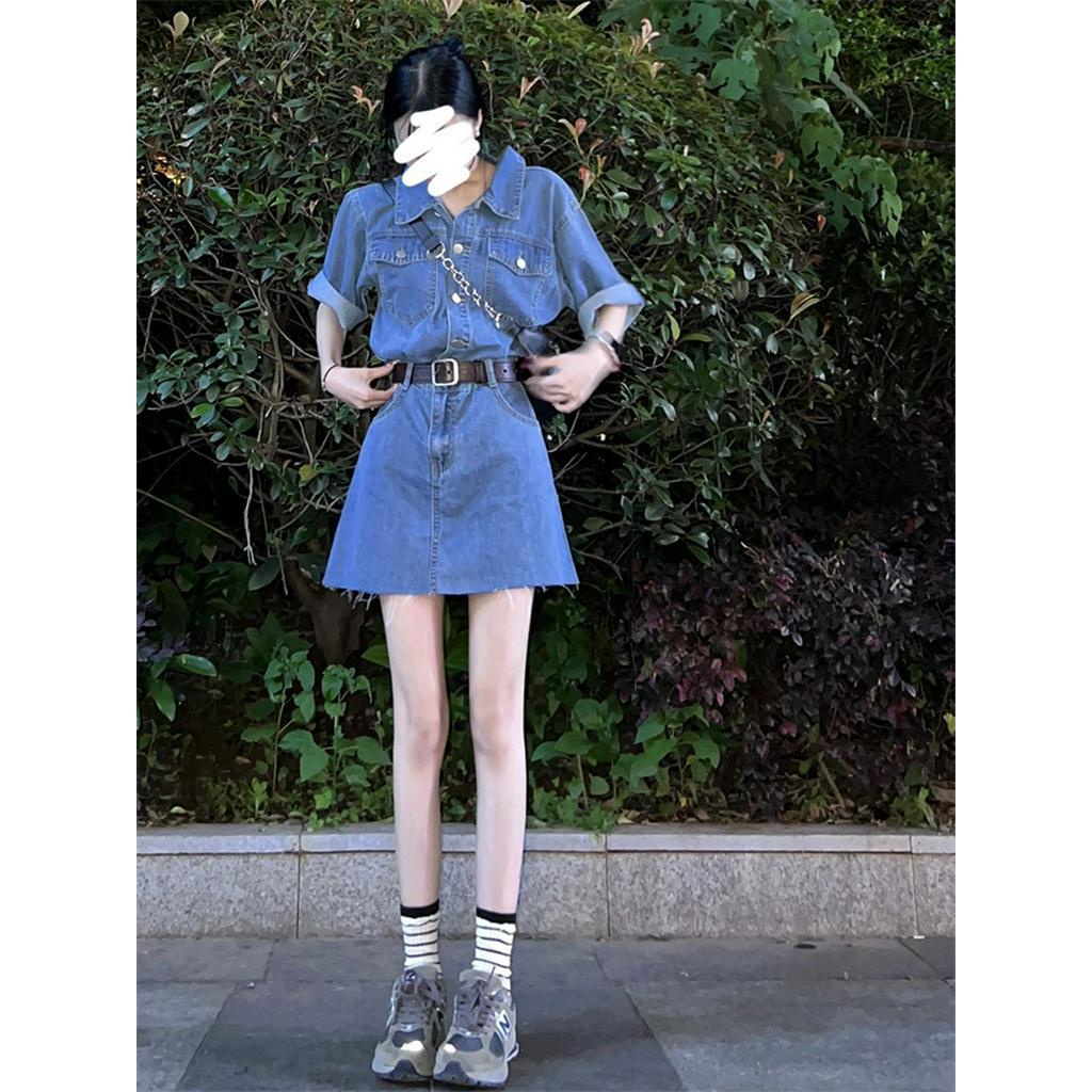 Đầm Denim Dáng Ôm Màu Xanh Dương Phong Cách Pháp Thời Trang Xuân Hè 62689