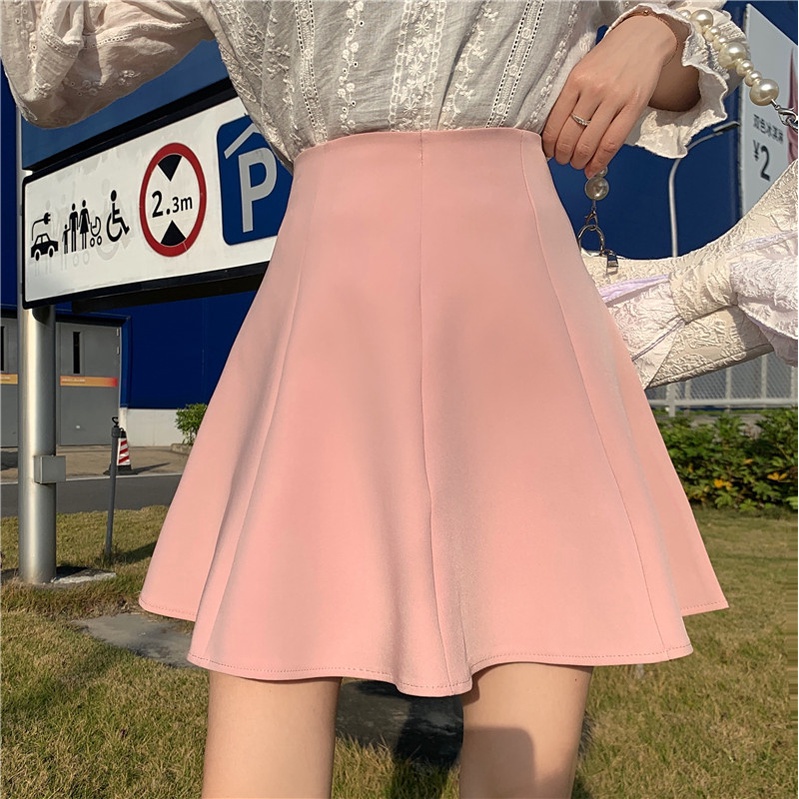 Chân váy Xiaozhainv dáng chữ A xòe lưng cao 5 màu sắc lựa chọn phong cách Hàn Quốc