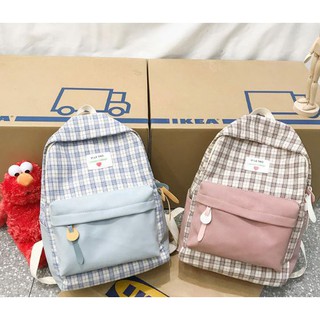 Balo đi học đựng laptop vải phối da lộ, A4 caro Leisure College X32