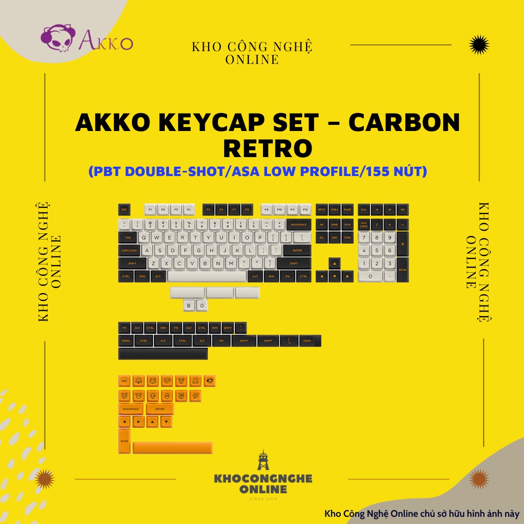 AKKO Keycap set – Carbon Retro (PBT Double-Shot/ASA Low profile/155 nút)