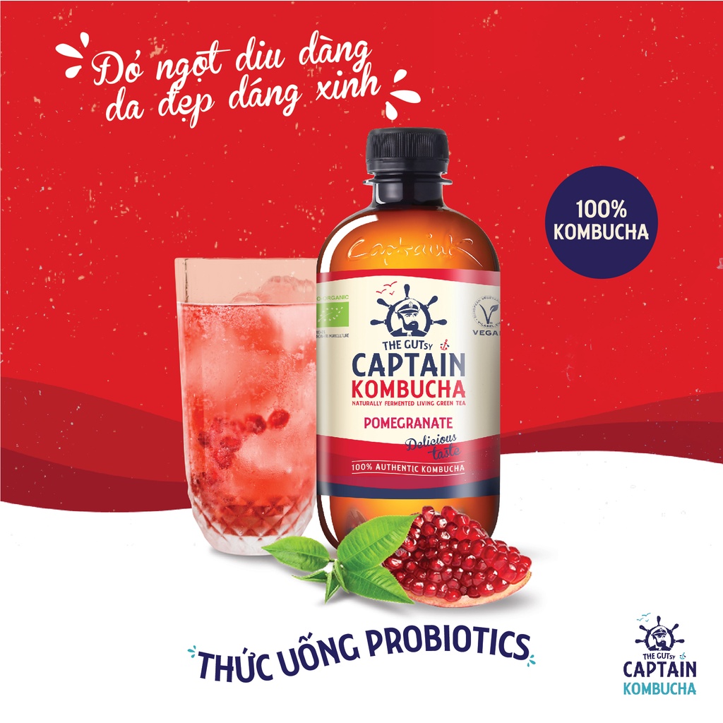 Trà Kombucha hữu cơ vị Lựu Captain Kombucha 400ml