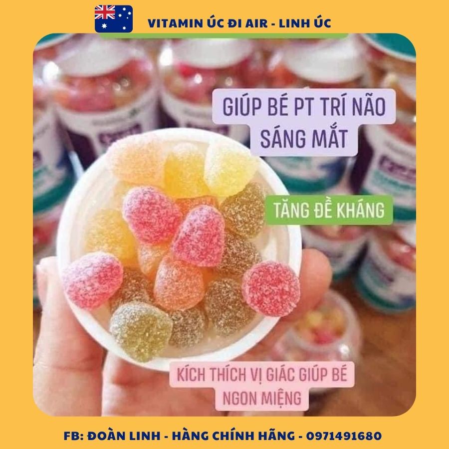Kẹo Dẻo Dha Cho Bé Từ 2 Tuổi Healthy Care Gummy Omega 3, Hàng chuẩn Úc,  Hỗ Trợ Mắt Sáng, Thông Minh