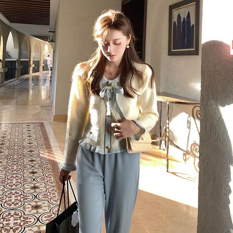 Áo Sweater Dệt Kim Tay Dài Thắt Nơ Màu Sắc Ngọt Ngào Thời Trang Mùa Xuân Cho Nữ