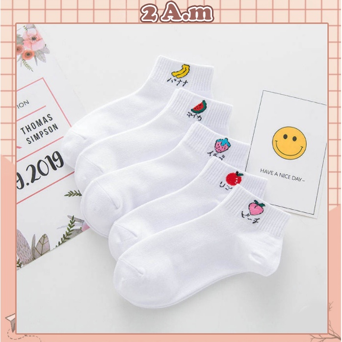 Tất Cổ Ngắn Nữ Thời Trang Hàn Quốc - Vớ Nữ Ngắn Họa Tiết Trái Cây Màu Trắng Đẹp Phong Cách Unisex