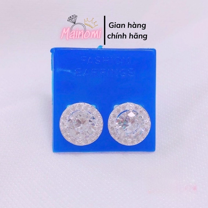 Bông tai tròn đá siêu sang xịn chuẩn bạc ta Mainomi Shop Bạc Xinh