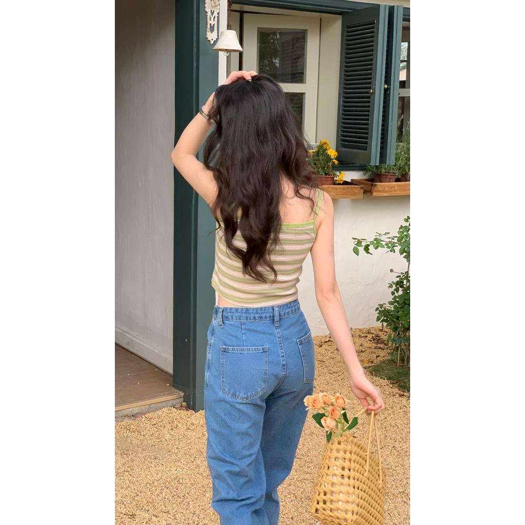 Áo Camisole Họa Tiết Kẻ Sọc Màu Sắc Tương Phản Kèm Mút Đệm Ngực 61548