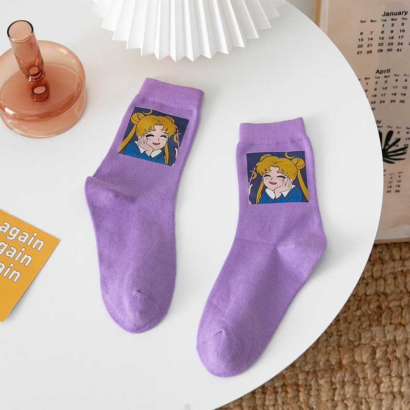 Tất cotton in hình thủy thủ mặt trăng xinh xắn sáng tạo cho nữ