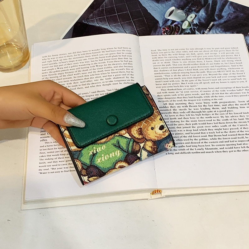 Ví Đựng Tiền Xu / Thẻ Có Khóa Cài Họa Tiết Gấu Hoạt Hình Dễ Thương Cho Nữ