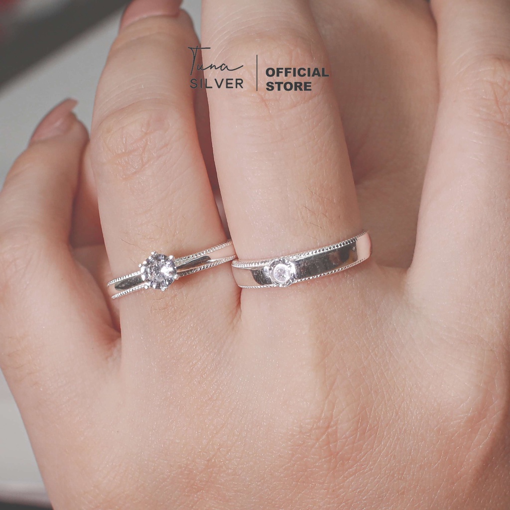 Nhẫn đôi bạc Royal Love gắn đá freesize, nhẫn cặp bạc tình yêu nam nữ cao cấp - Cam kết chuẩn bạc - 𝐓𝐔𝐍𝐀 𝐒𝐈𝐋𝐕𝐄𝐑