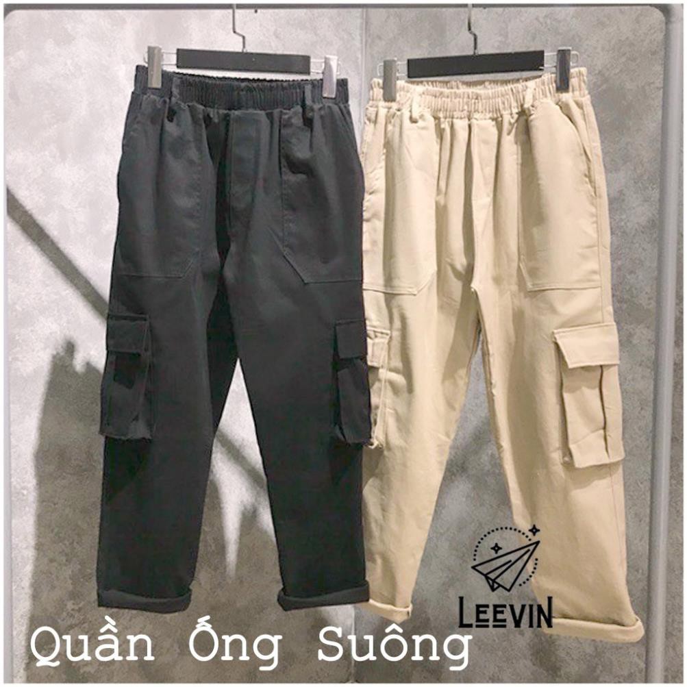 Quần Kaki Nam Nữ TÚI HỘP BOX PANTS Unisex - Kiểu quần Baggy kaki thun co dãn đen và tan be Leevin Store New *