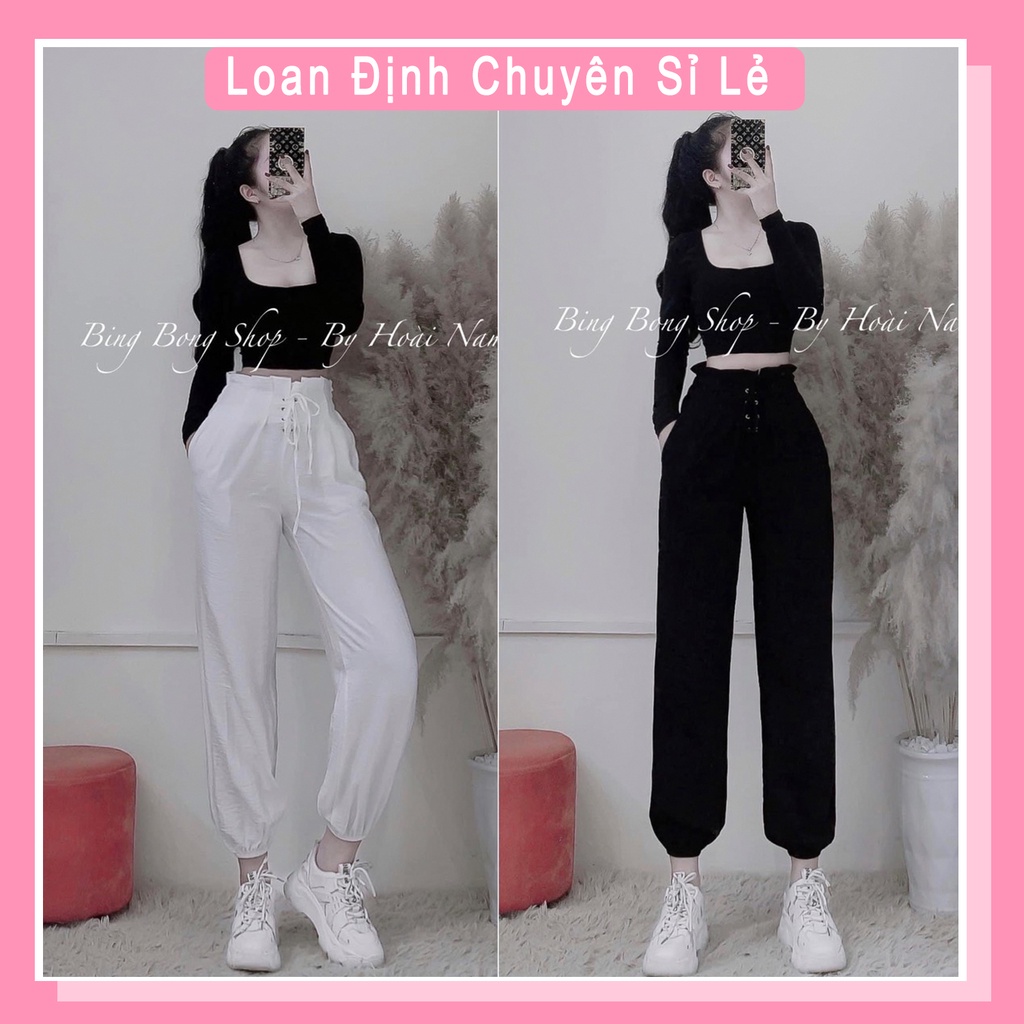 Bộ croptop dài tay cổ U mix quần jogger boom thụng nữ đồ bộ nữ