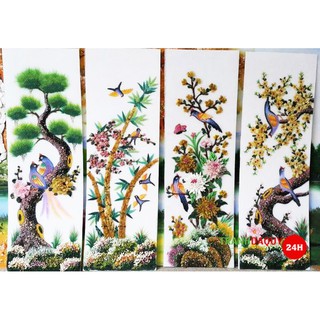 Tranh gắn đá toàn bộ tự làm- tranh tứ quý tùng,cúc,trúc,mai