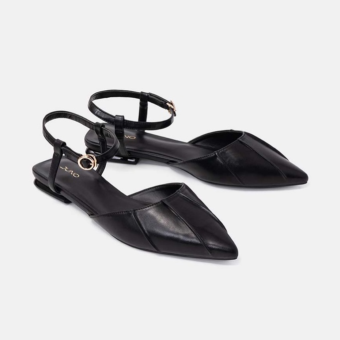 Giày Búp Bê Nữ Thời Trang 3cm JUNO Mũi Nhọn Mặt Giày Xếp Ly Cách Điệu BB03079