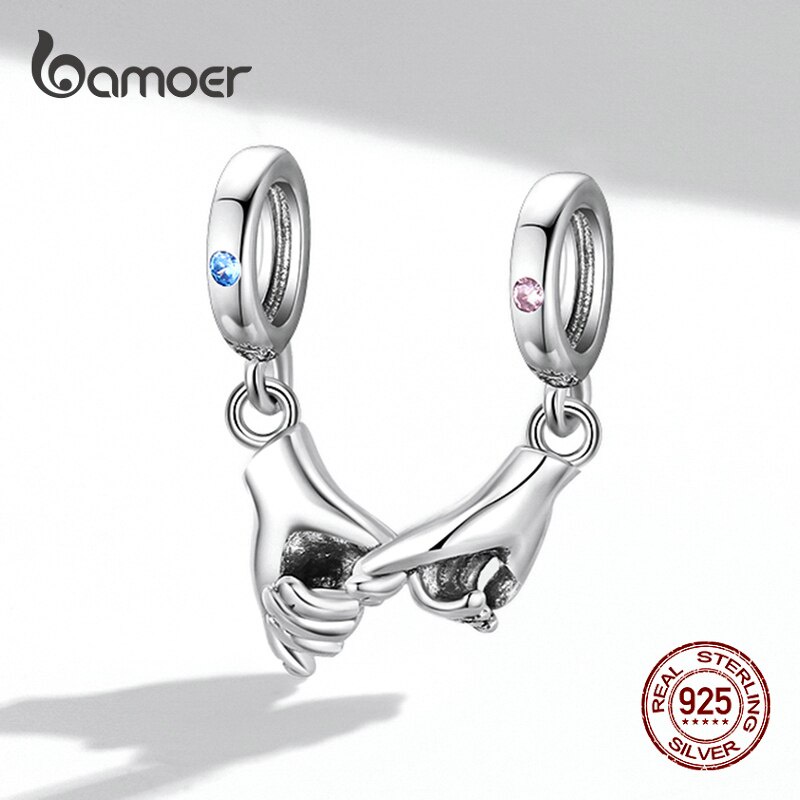 Hạt Charm Bamoer BSC505 Mẫu Tay Nắm Tay Bằng Bạc 925 Dùng Để Tự Làm Vòng Tay/Dây Chuyền