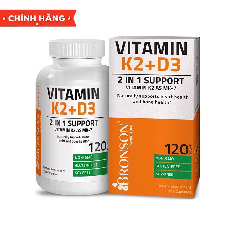 Viên uống bảo vệ xương khớp Bronson Vitamin D3 + K2 tăng đề kháng