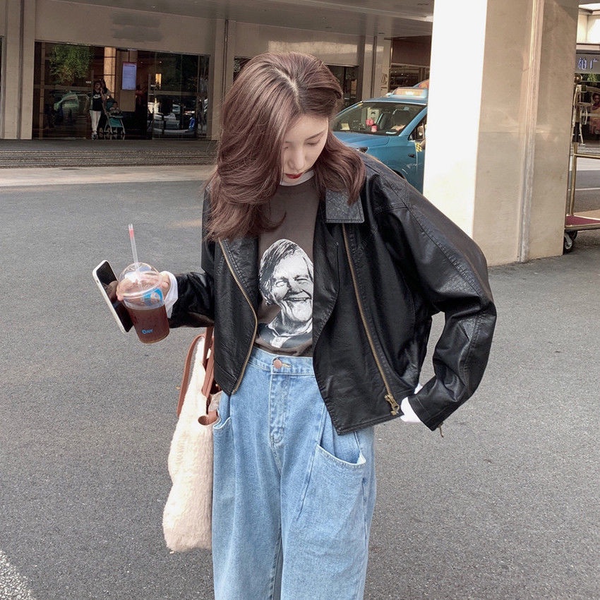 Áo khoác da dáng rộng loại mỏng sành điệu dành cho nữ