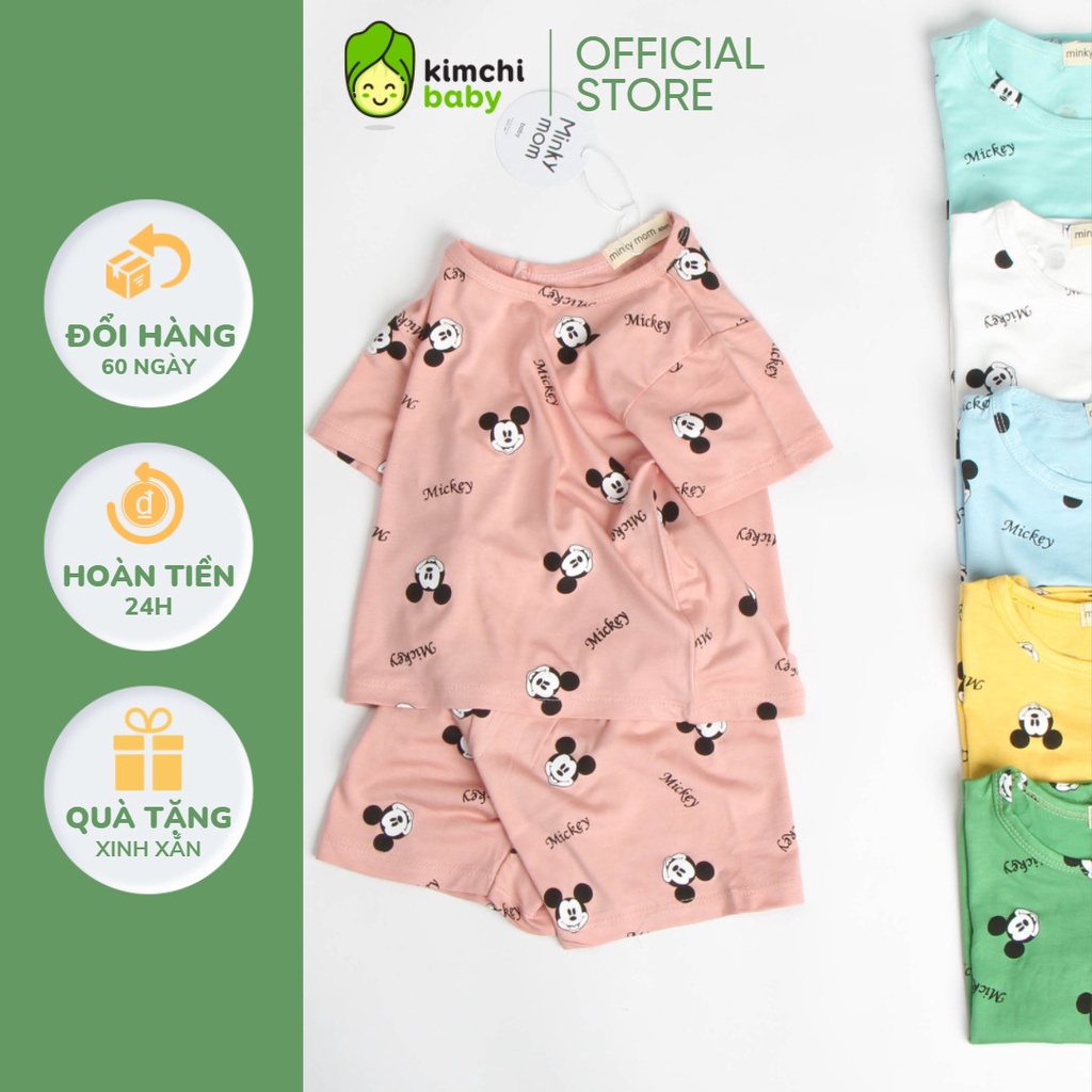 Đồ Bộ Bé Trai, Bé Gái Minky Mom Vải Thun Lạnh Họa Tiết Mickey In Nhỏ Dễ Thương, Bộ Cộc Tay Cho Bé Mặc Nhà Mùa Hè MKM2127