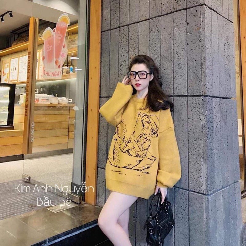 ÁO LEN VÀNG HÌNH CHÚ BÉ DÁNG RỘNG CHÙM MÔNG ❌HOT NEW❌