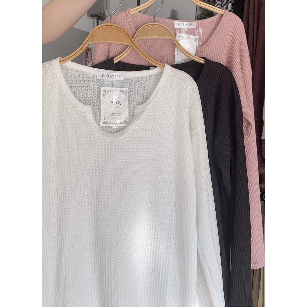 Áo Len Cổ Khoét Tròn Nhỏ Nữ - Hecy.Clothing [FREE SHIP] - Thun len dài tay form rộng vintage ba màu ĐEN | TRẮNG | HỒNG | BigBuy360 - bigbuy360.vn