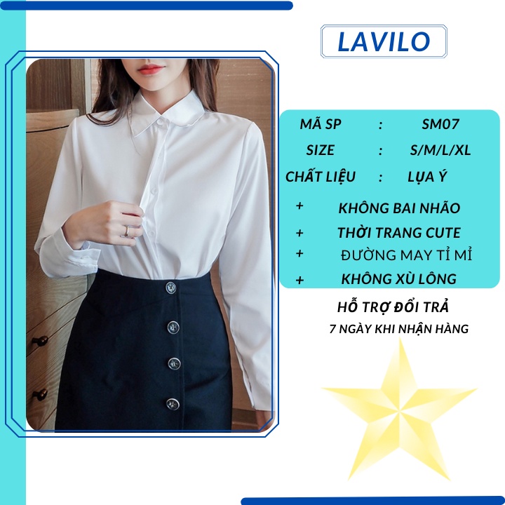 áo sơ mi nữ công sở tay dài kiểu dấu nút phong cách hàn quốc chất vải lụa siêu đẹp LAVILO SM07