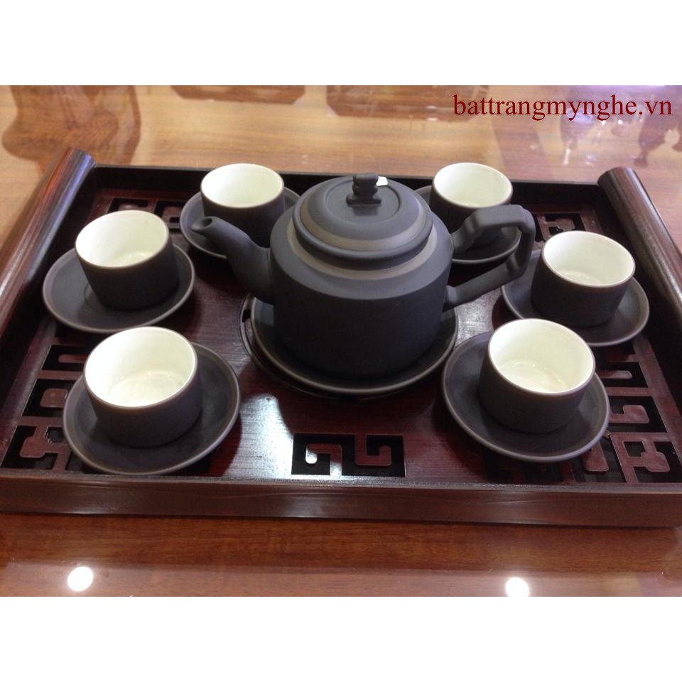 Bộ ấm trà tử sa men đen chỉ nâu
