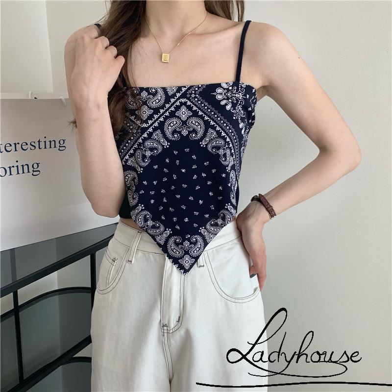 Áo Hai Dây Spaghetti Họa Tiết Paisley Mùa Hè Màu Trắng / Đỏ / Đen / Xanh Dương