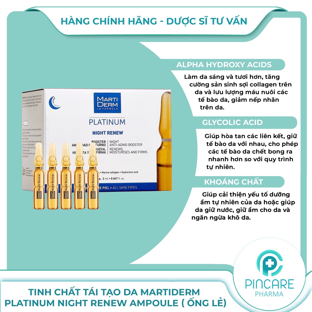 Tinh chất phục hồi da Martiderm Platinum Night Renew Ampoule ( Vỉ ) tái tạo da ban đêm - Hàng chính hãng - PinCare