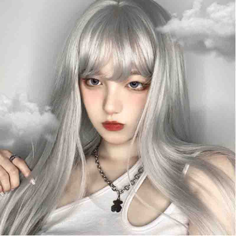 Bộ Tóc Giả Thẳng Dài Màu Đen / Trắng / Hồng Phong Cách Gothic Cho Nữ