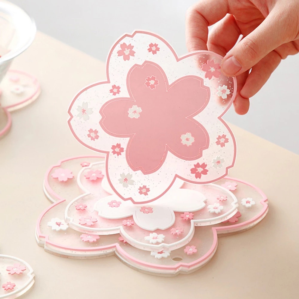 Tấm Lót Ly Cách Nhiệt Chống Trượt Hình Hoa Anh Đào Dễ Thương
