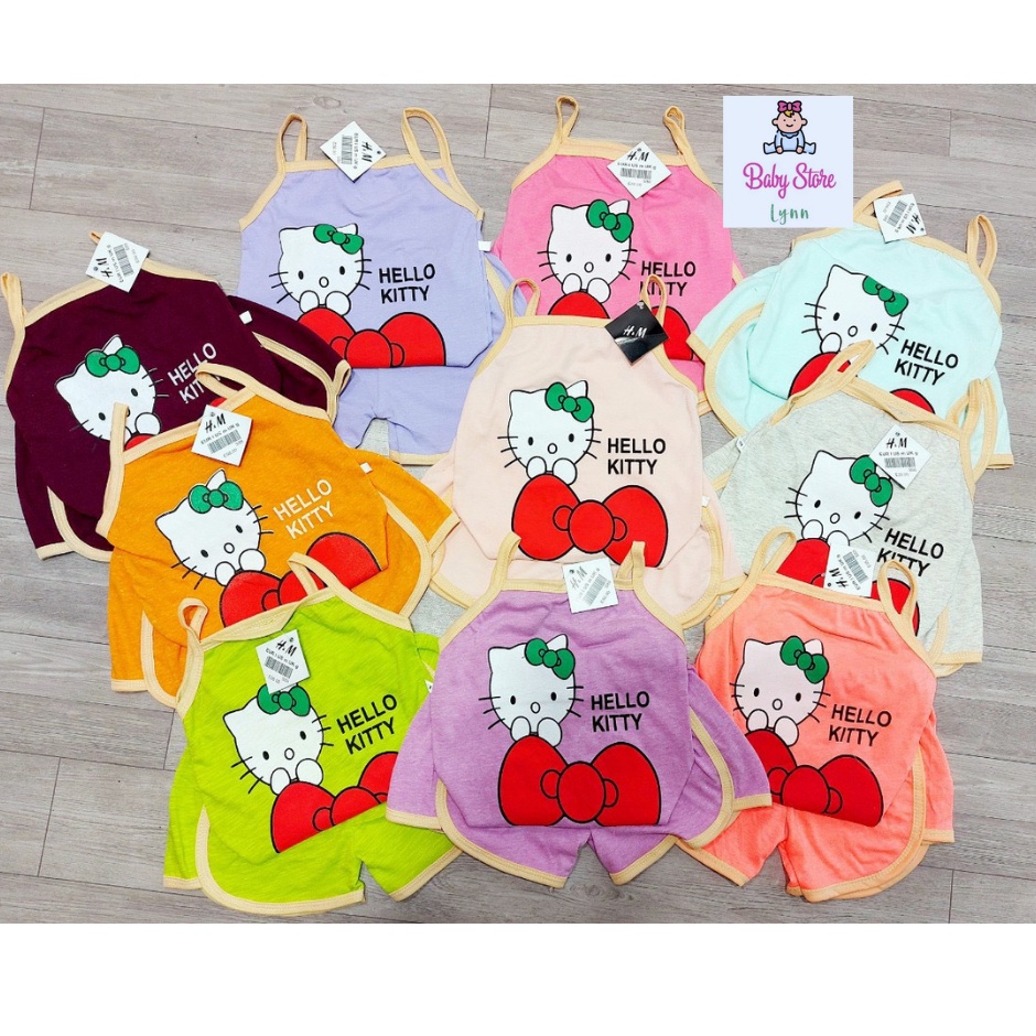 Đồ bộ 2 dây , đồ hè bé gái HM cotton in mèo hello kitty cho bé 8-18kg