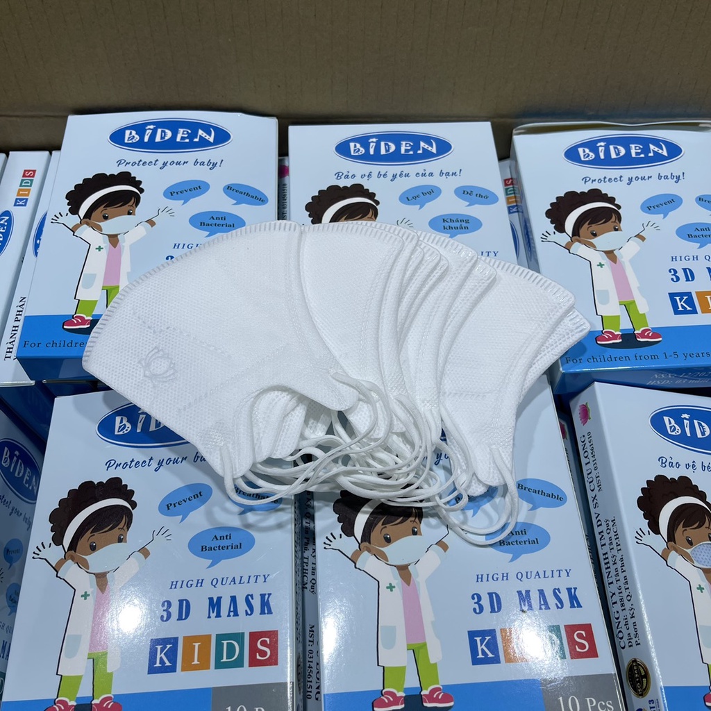 Hộp 10 cái Khẩu Trang Trẻ Em Từ 1 Đến 5 Tuổi BIDEN 3D Mask Kids (chính hãng cty Cửu Long)