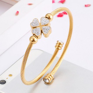 Vòng Tay Cỏ 4 Lá Titan Ko Đen TT 2785